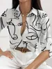 Women's Polos Elegant Womens Shirt 2023 Spring/Summer Warm Top Long sleeved Stripe Printed Office Slim Fit Pocket ShirtL2405
