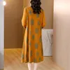 Vestidos casuales estampados mujeres manga larga cintura midi otoño invierno elegante elegante fiesta de la fiesta de lujo 2024 coreana vintage casaul