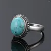 Cluster Rings Vintage S925 Sterling Silver Ring Natural Turquoise Luxury Jewelry Party Anniversary Birthday Gift For Women Man