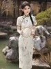 Etnische kleding mandarijn kraag gedrukt cheomgsam traditionele Chinese stijl qipao jurk vintage knop formele feestjurk