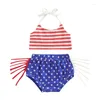 Kledingsets 4 juli Baby Girl Outfits Mouwloze Halter Crop Top Tassel Star Shorts Onafhankelijkheidsdag Kleding