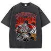 American retro womens T-shirt washed retro worn in cotton T-shirt loose oversized streetwear skeleton sports top 240426