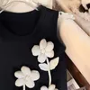 Kvinnor sommar elegant 3D blomma broderi o-hals stickad tank top kort väst smlxl