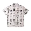 Chemises décontractées masculines 2024 Été Men Hip-Hop Cartoon Print Shirt Lovers Fashion Short Sleeve Cool Thin Loose Hawaiian Beach Harajuku