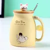 Creative color cat heatresistant Mug cartoon with lid 450ml cup kitten coffee ceramic mugs children office Drinkware gift 240426