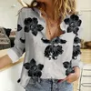 Blusas femininas de mangas compridas camisas para mulheres impressão floral camisa fina superior top