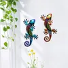 HONGLAND Metal Gecko Wall Art 2 Pack 15 Inch Lizard Outdoor Decor Hanging Glass Sculpture Decoration for Garden Fence Home 240429