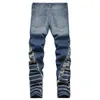 Herren Jeans Männer verzweifelt Blue Denim Streetwear rissen Patch Non -Stretch -Hosen schlanke gerade Hose