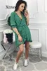 Party Dresses Green Retro Rural Women Dress Ruffles Print Polka Dot Sexig Bodycon Beach Female Half Sleeve Summer Mini Vestidos