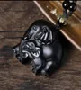 Natuurlijke zwarte obsidiaan gesneden schattige olifant gelukkige hanger kralen ketting 4215253