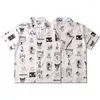 Chemises décontractées masculines 2024 Été Men Hip-Hop Cartoon Print Shirt Lovers Fashion Short Sleeve Cool Thin Loose Hawaiian Beach Harajuku