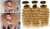 1B27 miód blondynki ombre brazylijskie ludzkie włosy splot 3PCS partie głęboka fala falista truskawkowa blondynka Virgin Human Hair Weft Exte2232872