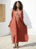 Beach Coverup Baumwollpositionierung Rost Blumenurlaub lose Langkleid Middle Osten Robe Cross Border Amazon Style Style