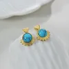 Stud -oorbellen 2024 Franse roestvrij staal blauw huile stenen hart charme klein glazen oog voor vrouwen mode sieraden cadeau