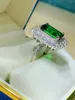 Cluster Anneaux carrés 10 High Carbon Diamond Emerald 925 Silver Silver Extra Large Gemstone Luxury Engagement Bijoux