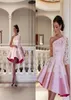 New Short Mini Women Cocktail Dresses One Shoulder Pink Satin Lace Applique A Line Pleats Prom Dresses Party Dress Formal Homecomi5327347