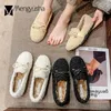 Casual schoenen vrouw boog-knoop lambswool flats fleeces loafers 34-40 slip op warme pluche winter vrouwelijk koud bewijs wollen bont mocassins 2024