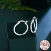 Hoop Earrings CWWZircons Trendy Twisted Round Genuine Sterling Silver 925 For Women Daily Engagement Fine Jewelry SE042