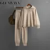 Calças de duas peças femininas Glcmyaya-women tracksuit de malha de malha elegante pullovers home terno de 2 blusas conjuntos de malha