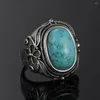 Cluster Rings Vintage S925 Sterling Silver Ring Natural Turquoise Luxury Jewelry Party Anniversary Birthday Gift For Women Man