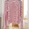Magliette da donna primavera 2024 Donne rosa jacquard maglia cardigan mohair lana miscela temperamento maglione femmina femmina crollo singolo maglione singolo