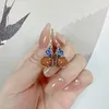 Boucles d'oreilles en peluche Mayones 925 Sterling Silver Ematel Gourde Forme Small Femmes Retro Style Butterfly Fleur Amber Bijoux EH236