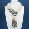 Guaiguai Jewelry 3 Strands Naturalny biały zielony naszyjnik z zielonej skorupy abalone ręcznie wykonany dla kobiet29994593