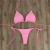 Vrouwen sexy hangende nek string bikini set side tie bie zwempak stijl split riem solid verstelbare dames 240426