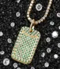 Hip Hop -industrin Mens 18K Gold Bling Green Cubic Zirconia Rectangle Arm Card Charm Iced Out Diamond Dog Pendant Necklace For Men Guys5967291