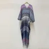 パーティードレスミヤケプリーツVネックストライプルーズドレス印刷女性ハイエンド服2024デザイン