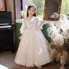 Vestido de menina vestido de noite infantil 2024 anfitrião chinês Pengpeng saia grande aniversário flor princesa