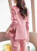 Women's Two Piece Pants Tesco Elegant Set For Women Plaid Suit Long Sleeve Blazer Flare Office Outfits Female Conjunto Feminino