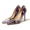 Elbise ayakkabıları taş desenli ayak parmağı stilettos kadınlar moda parlak deri sığ kayma tek pompalar artı boyutu süper yüksek ince topuk