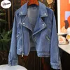 Vestes pour femmes pulabo printemps automne femme décontractée moto moto denim veste dame vintage revers lâche zipper couleur solide cowboy manteau