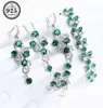 Wedding Luxury 925 Silver Bridal Jewelry Sets For Women Costume Jewelry Green CZ Bracelet Ring Earrings Necklace Pendants Set H2208549693