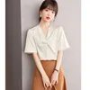 Kvinnors blusar 2024 Summer Women Blue Plain SHORT STEVE Chiffon Shirts Elegant Fashion Formal Top