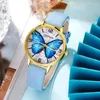 Polshorloges Blue Butterfly Watch Set for Women Fashion Casual Quartz PolsWatch Ladies Elegante lederen band Bracelet Watches cadeaus
