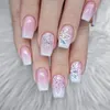 24 -stks druk op nagels draagbare nep roze gradiënt glitter vlinders valse nagel volledige deksel acryl tips 240430