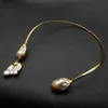 Yygem Natural White Keshi Freshwater Pearl Gold Plated Gold Plated Necklace ol African Jewelry Boho 스타일 240429