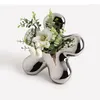 Vaser Creative Light Luxury Silver Flower Shape Ceramic Vase Living Room Table Arrangement Art Ornament Crafts Home Decorations