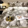 Florals Impresso Mulberry Blending Bedding Set Luxury Satin Duvet Capa com lençóis conjuntos lisos e lisos 240415