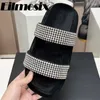 Slippers 2024 Zomer Crystal One Riem Dik Sole Dames Designer Brand Platform Slides Holiday Peep Toe Beach Shoes Woman