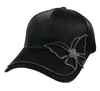 Winfox Fashion Black Hinestone Butterfly Baseball Cap Girls Femmes Snapback Hip Hop Sun Hat5782860