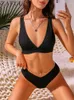 Kvinnors badkläder Zaful Wave Textured Crossover Bikini Cheeky Separes Deep V Plunge Tank High Maisted Crinkle Mix Match Top Bottom