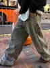 Women's Jeans American Retro Leopard Casual Women Loose Slim Fashion Wide Leg Pants Female High Waist Chicly Straight Woman
