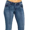 Женские джинсы женщины в середине талии карманы застежки молнии ретро вымытые расклешенные брюки в полной длине