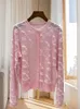 Magliette da donna primavera 2024 Donne rosa jacquard maglia cardigan mohair lana miscela temperamento maglione femmina femmina crollo singolo maglione singolo