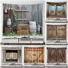 Tapisseries Vintage Farm Wooden Porte Tapestry 3D Retro Western Old Barn Grey Bood Board Home Garden Dorm Mur suspendu Brown