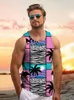 Herrtankstoppar Sommarsjön Travel Lös bekväm strandsemester Casual Top Hawaiian Style Vest Tropical Palm Print