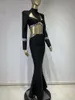 Vestidos de pista Mujeres Celebrador Luxury Sexy Diseñador Long Dress Black Stretch Crystal Diamonds Cortado vendaje Elegante Party Party Prom